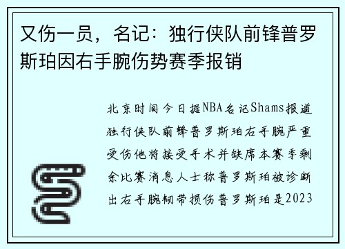 又伤一员，名记：独行侠队前锋普罗斯珀因右手腕伤势赛季报销
